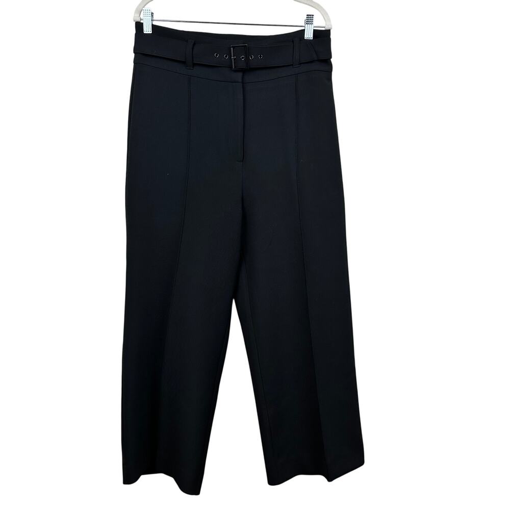 Veronica Beard Trouser Pants Wide Leg High Rise Belted Crop Ponte Knit Black 12